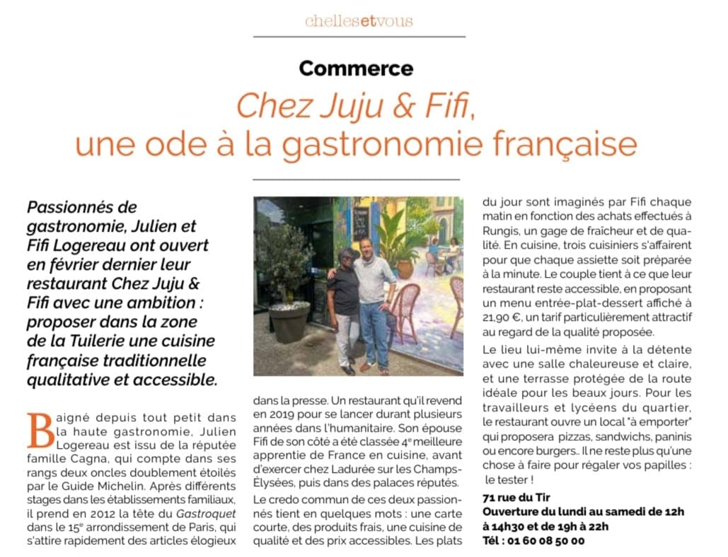 Article chellesetvous présentant Chez Juju & Fifi